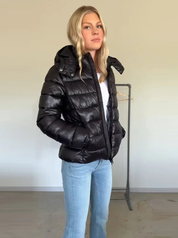 Women Burgundy Padded Coats - Hooded Zipper Winter Fashion Jacket - Product Details