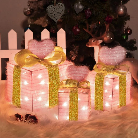 3pcs Christmas Gift Box Christmas Decor Luminous Bow Holi... - Main View
