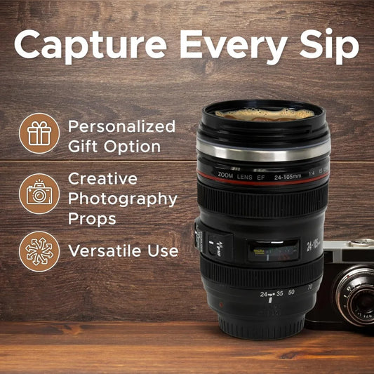 Camera Lens Coffee Mug - Stainless Steel Photographer Gift - Additional View