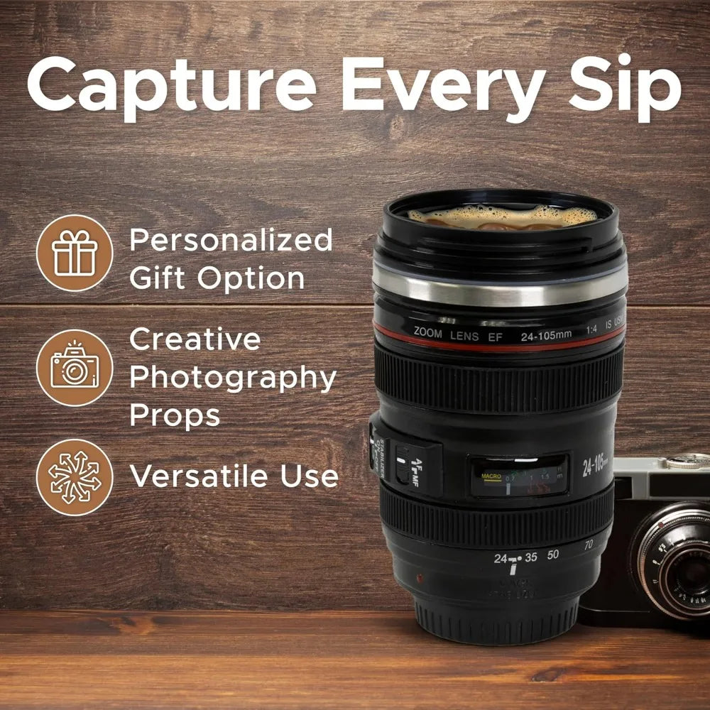 Camera Lens Coffee Mug - Stainless Steel Photographer Gift - Additional View