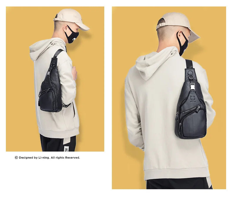 BULLCAPTAIN Bag Genuine Leather Chest Bag Men's Fashion Style Casual