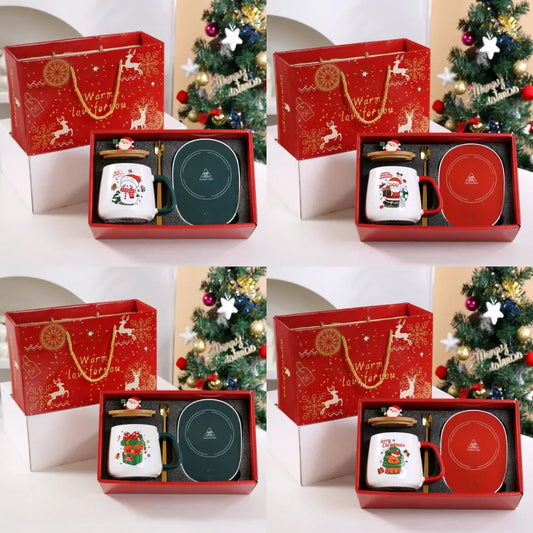 New Merry Christmas Gifts Kit Wooden Lid Santa Claus Pattern Ceramic Mug Snowman - Main View