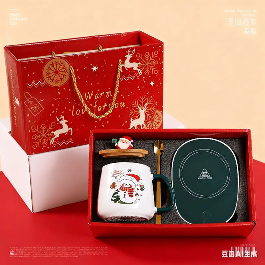 In stock Cute Christmas Gift Ceramic Mug with Lid and Spoon - High-value Santa C - Main View