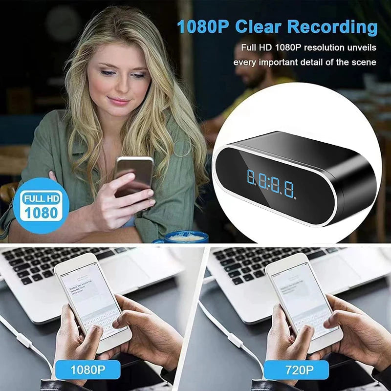 Full HD 1080P Alarm Clock Mini Camera Wireless Wifi Control IR Night