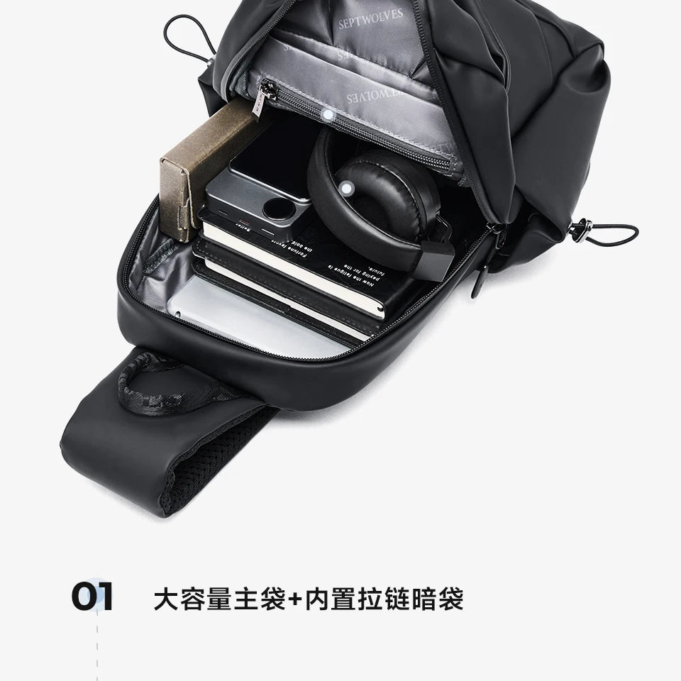 Septwolves Business Thin Printed Leather Crossbody Sling Bag Man