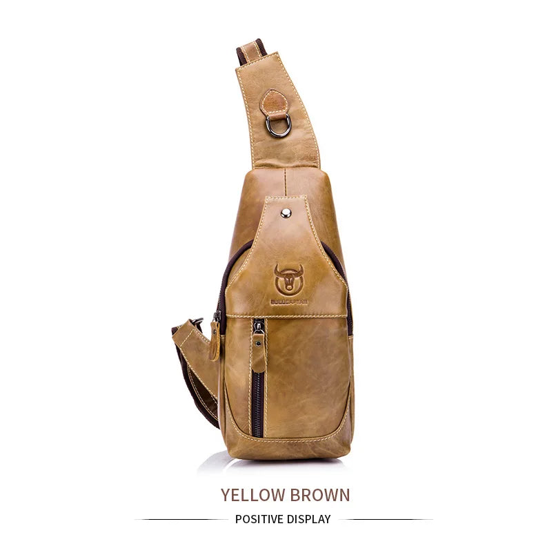 BULLCAPTAIN Genuine Leather Chest Bag Casual Triangle Crossbody