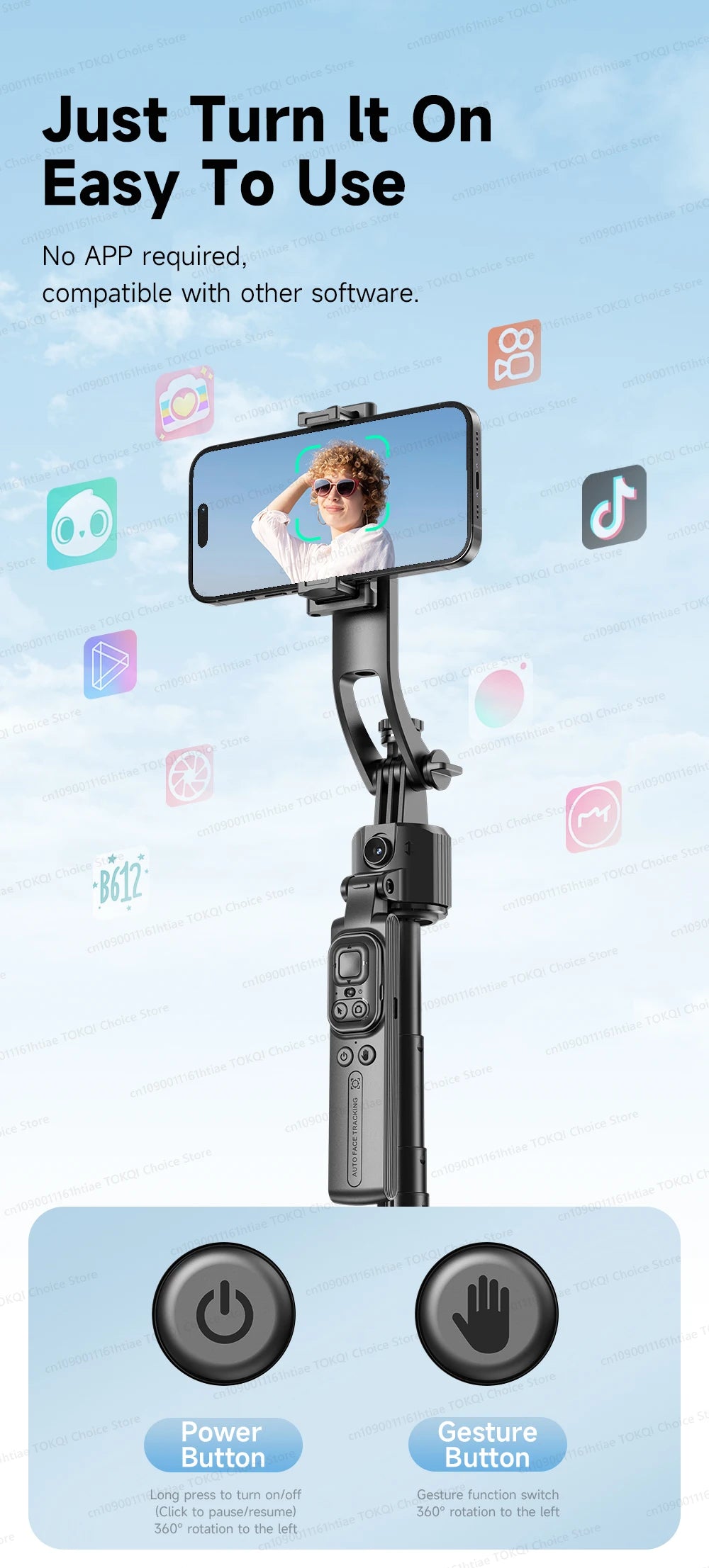 AI Tracking Gimbal - 360° Auto Rotate Selfie Stick | TOKQI - View 13