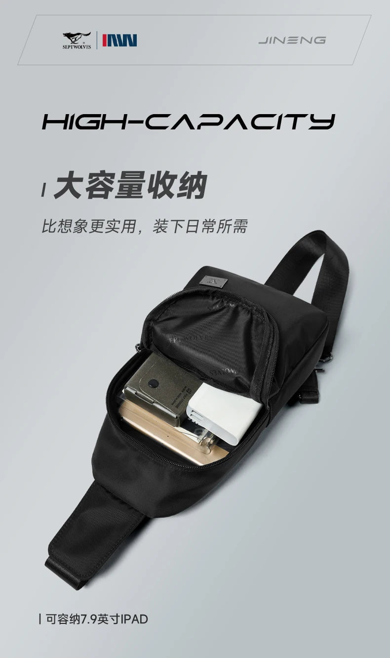 Septwolves Business Thin Printed Leather Crossbody Sling Bag Man