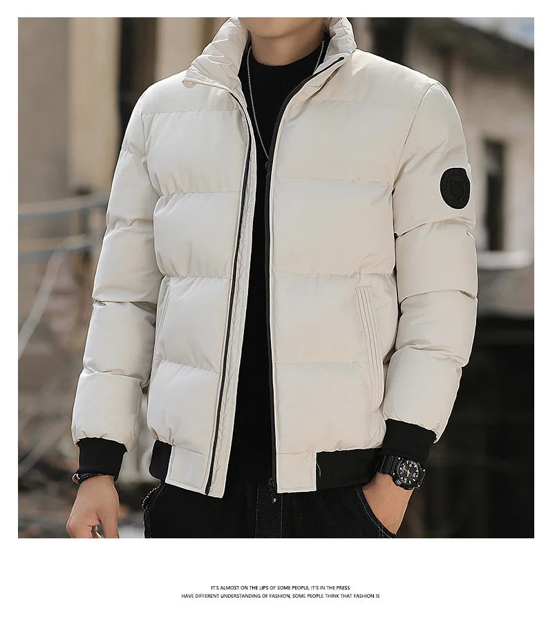 Men's Lightweight Warm Jacket Standing Collar Casual Horizontal Stripe down Winter Outerwear Windbre - Gallery image 8
