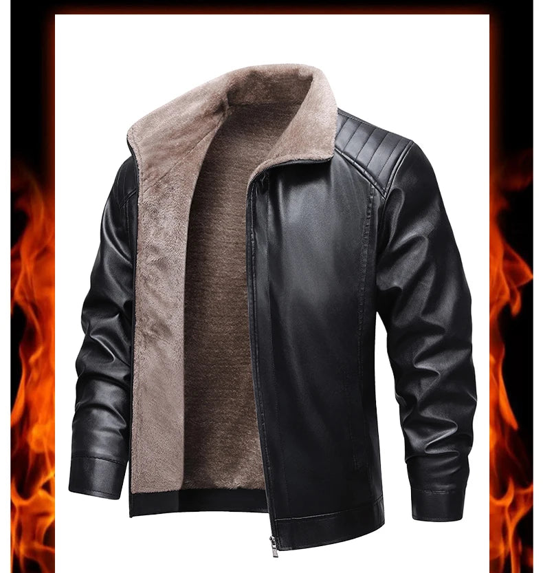 Winter Fleece-lined Leather Jacket Men 2025 New Coat Men's Top Windproof Leisure Mens Streetwear Zip - Gallery image 7