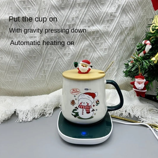 New Merry Christmas Gifts Kit Wooden Lid Santa Claus Pattern Ceramic Mug Snowman - Side View