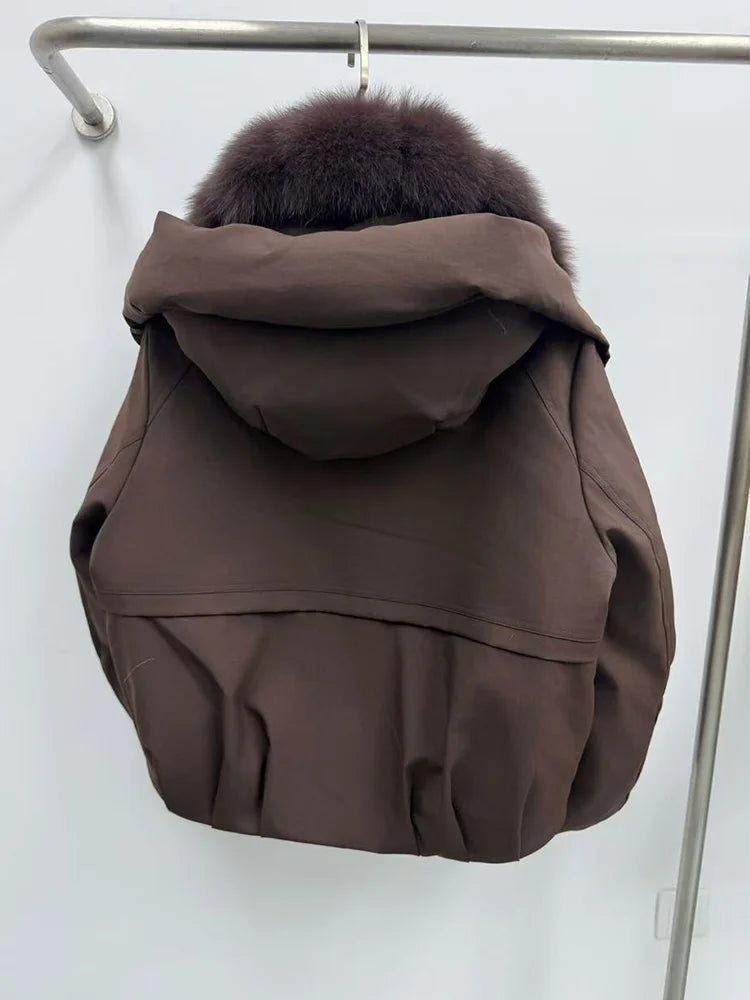 New Fashion Winter Casual Puffer Jackets Natural Fox Fur Collar Coat Short Goose Down Jacket Luxury Women Parkas Clothing - Usage Context Display