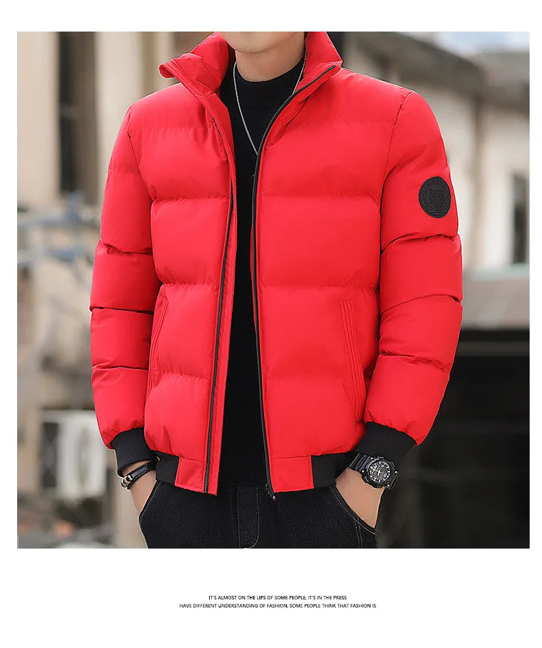 Men's Lightweight Warm Jacket Standing Collar Casual Horizontal Stripe down Winter Outerwear Windbre - Product details