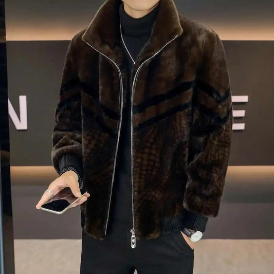 High Quality Gold Mink Fur Thick Woolen Fur Jacket Jaqueta De Couro Masculina Wi - Side View