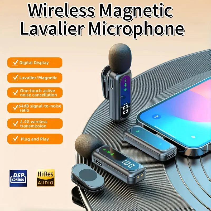 Professional Wireless Lavalier Microphone System with Intelligent Noise Cancellation Lapel Mic For Vlog&Interviews&Conferences - Close-up View