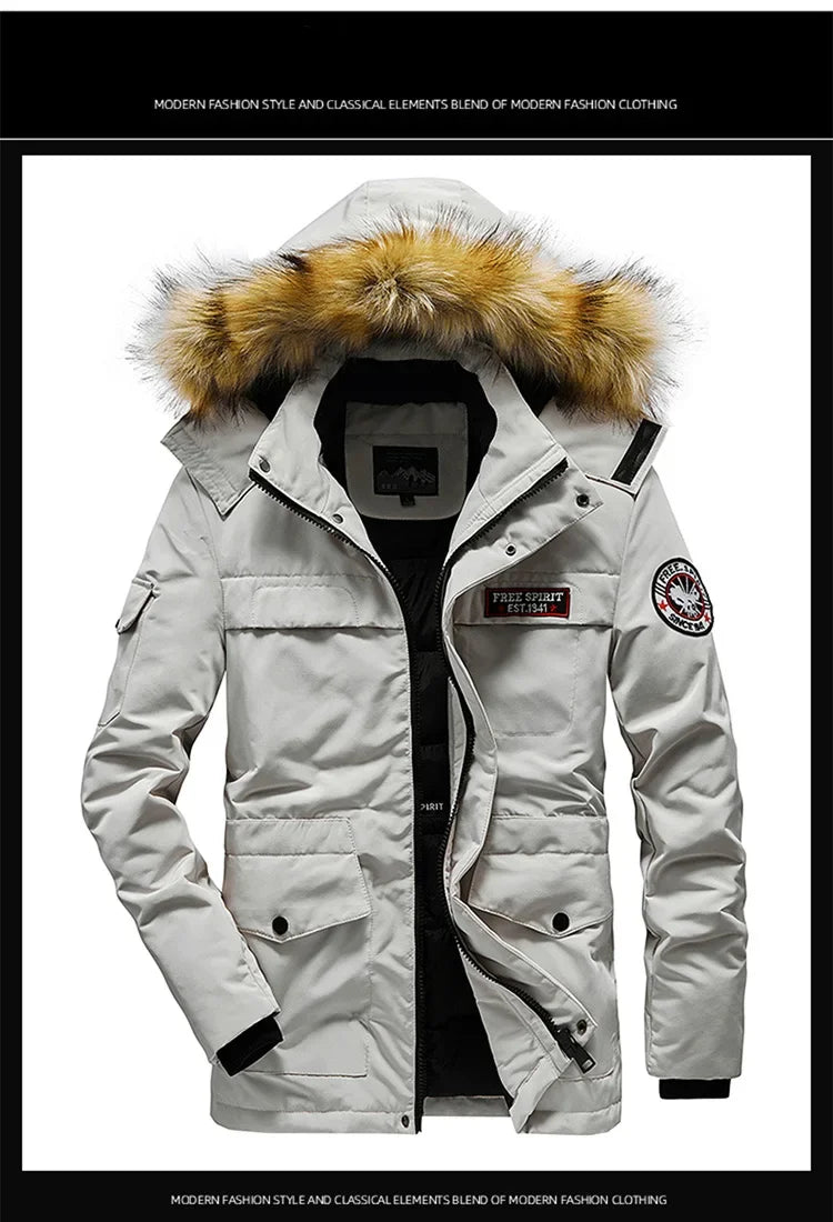 Winter Cotton-Padded Military Parkas Men's Thick Fashion Handsome Fur Hooded Coat Cotton-Padded Jack - Gallery image 11