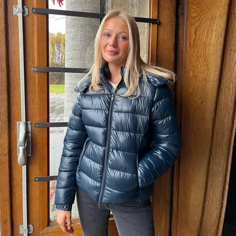 Women Burgundy Padded Coats - Hooded Zipper Winter Fashion Jacket - Product Details