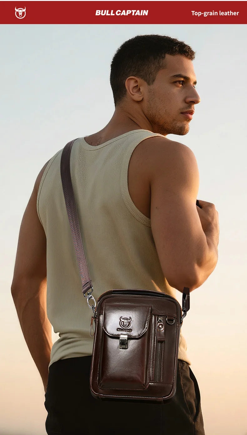 BULLCAPTAIN Men Genuine Leather Crossbody Bag Casual Everyday