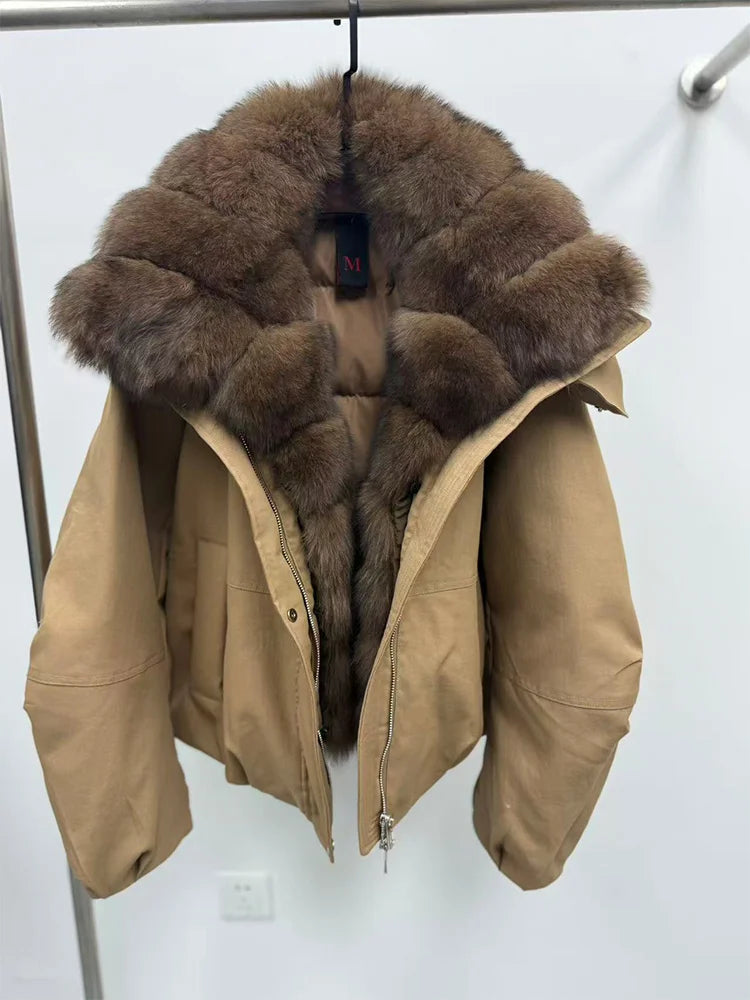 New Fashion Winter Casual Puffer Jackets Natural Fox Fur Collar Coat Short Goose Down Jacket Luxury  - Gallery image 16