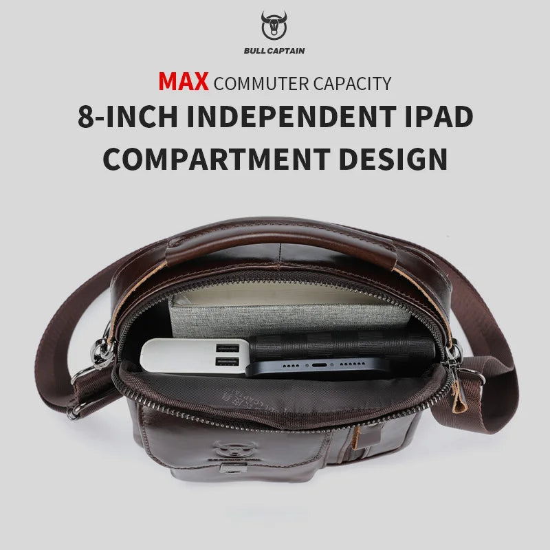 BULLCAPTAIN Men Genuine Leather Crossbody Bag Casual Everyday