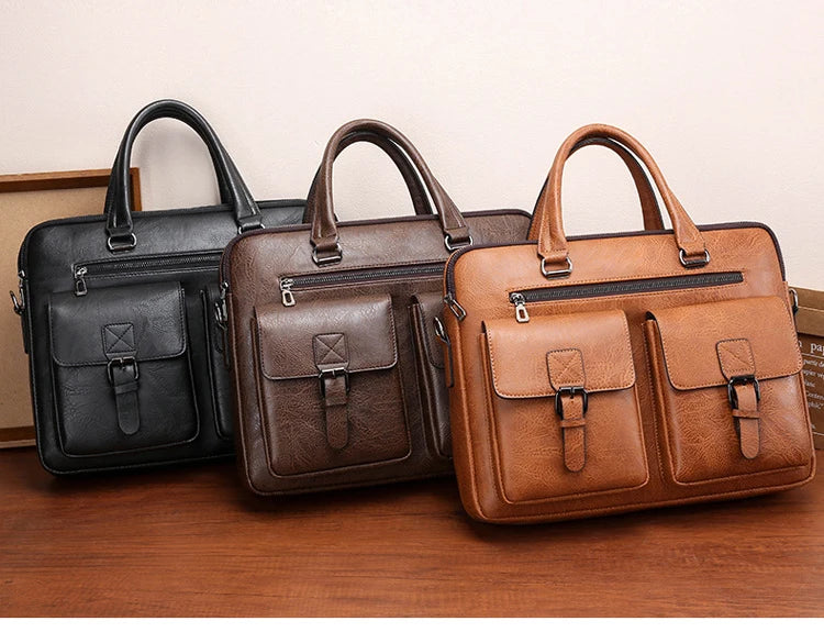 Luxury Brand Man Business Briefcase Bag PU Leather Messenger
