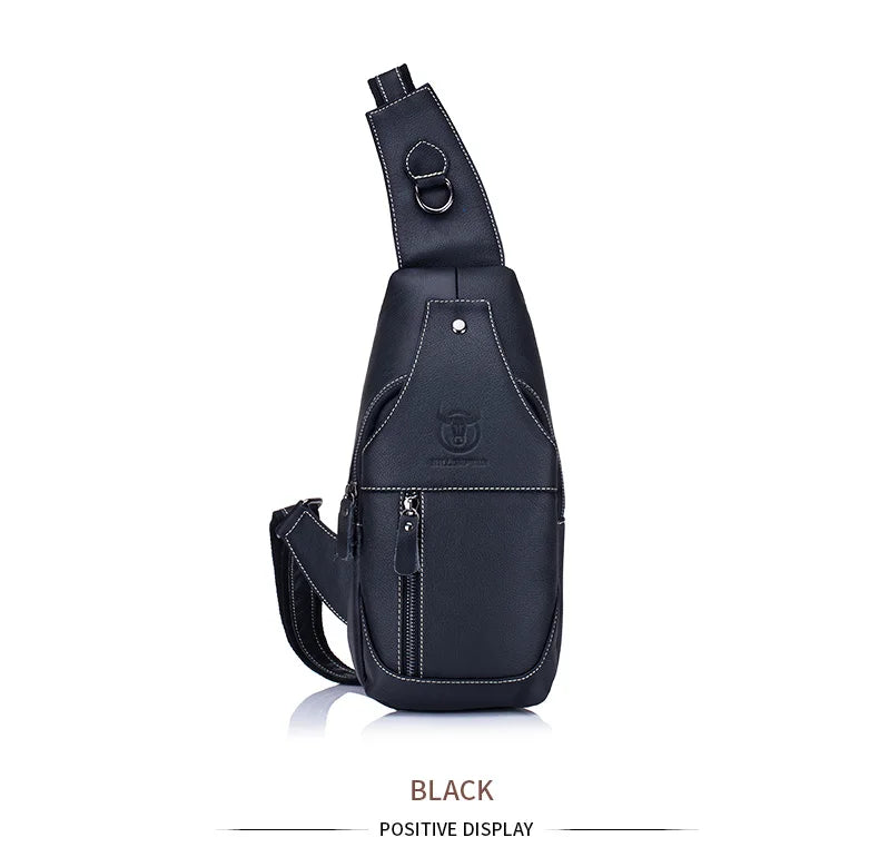 BULLCAPTAIN Genuine Leather Chest Bag Casual Triangle Crossbody