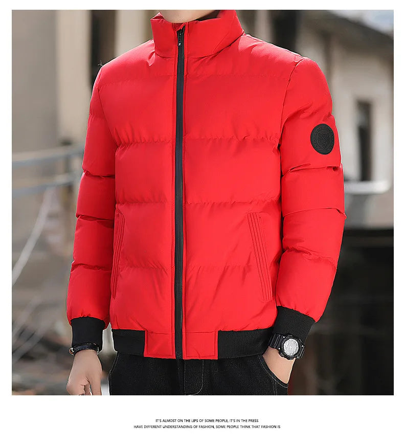 Men's Lightweight Warm Jacket Standing Collar Casual Horizontal Stripe down Winter Outerwear Windbre - Gallery image 9