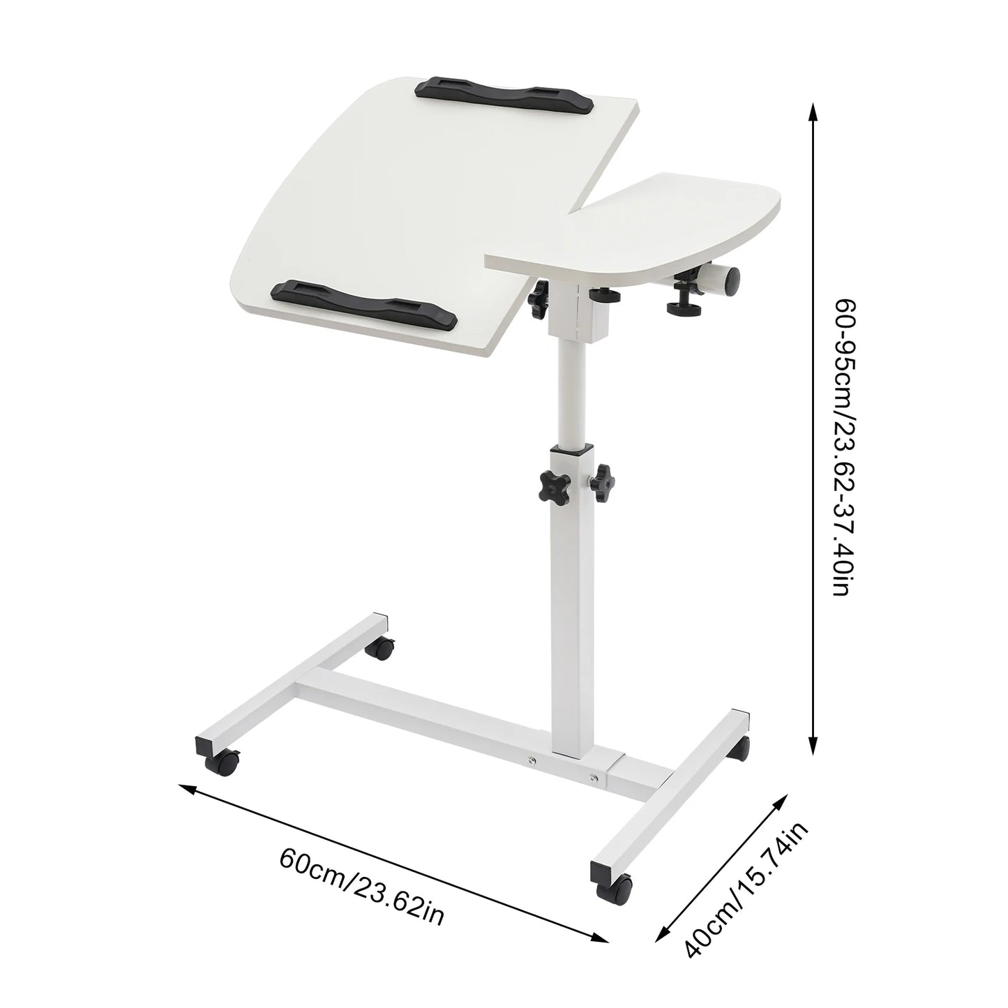 Height Adjustable White Computer Desk Stand with Wheels Adjustable Rolling Laptop Table Suitable for Bedroom, Living Room,...