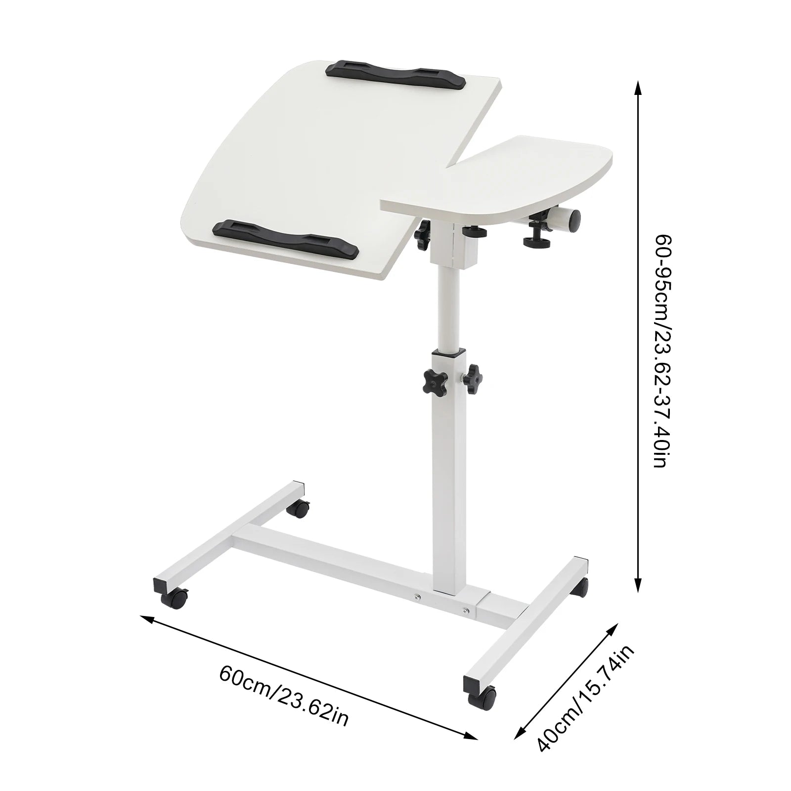 Height Adjustable White Computer Desk Stand with Wheels Adjustable Rolling Laptop Table Suitable for Bedroom, Living Room,...
