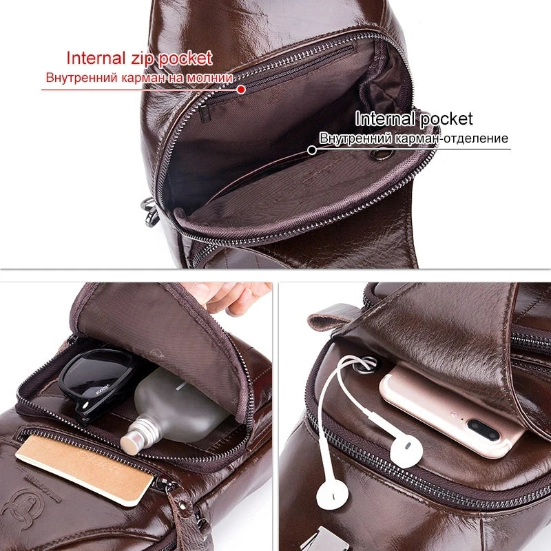 BULLCAPTAIN Bag Genuine Leather Chest Bag Men's Fashion Style Casual