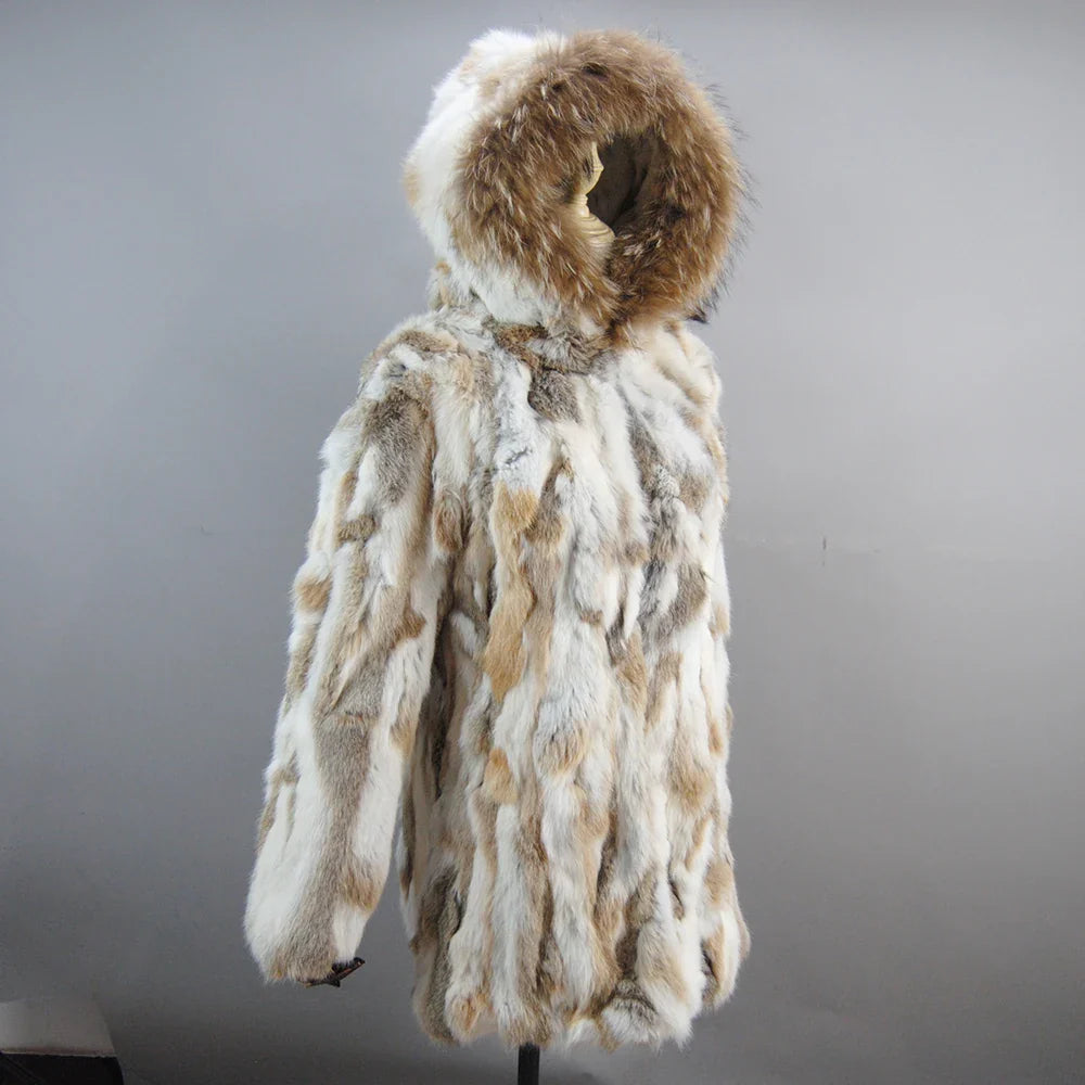 2025 Winter Women Rabbit Fur Coat Real Genuine Rabbit Fur Jacket With  - Front View