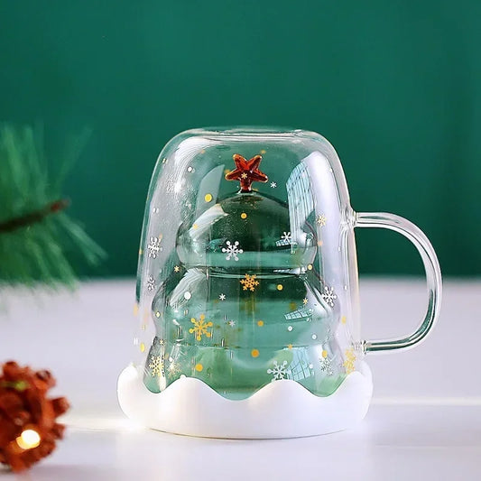 Christmas Gift 300ml Christmas Tree Glass Cup Creative Heat-Resistant  - Front View