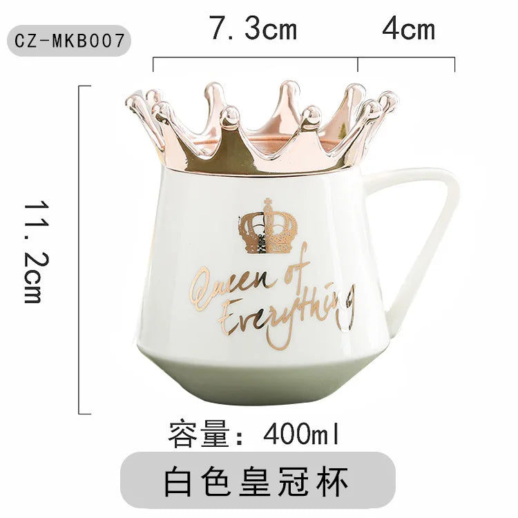 400ml Crown Ceramic Coffee Cup Fine Couple Mug with Lid Simple