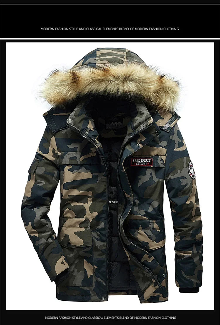 Winter Cotton-Padded Military Parkas Men's Thick Fashion Handsome Fur Hooded Coat Cotton-Padded Jack - Gallery image 10