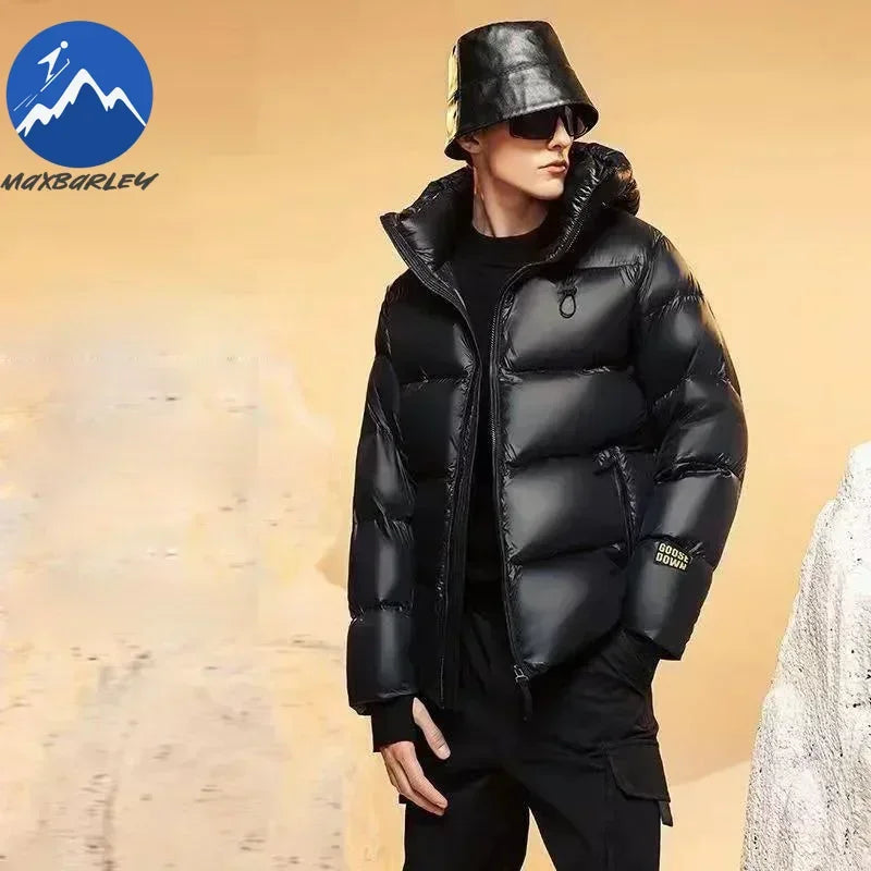 Down Jacket Men Winter Waterproof Goose Jacket Men Luxury Brand Hooded Feather Goose Coat Women Black Puffer Jacket Man 2023 New - Usage Context Display