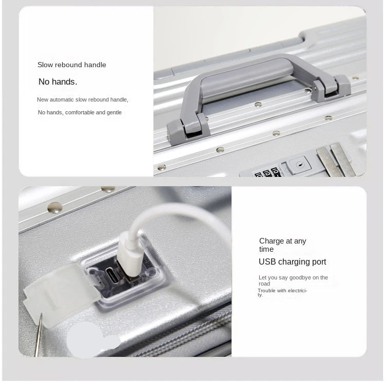 Aluminium Frame Suitcase Front Opening Cabin Luggage with USB Cup Holder Female Trolley Case Male Br - Gallery image 10