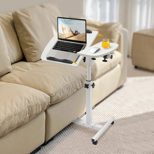 Height Adjustable White Computer Desk Stand with Wheels Adjustable Rolling Laptop Table Suitable for Bedroom, Living Room,...