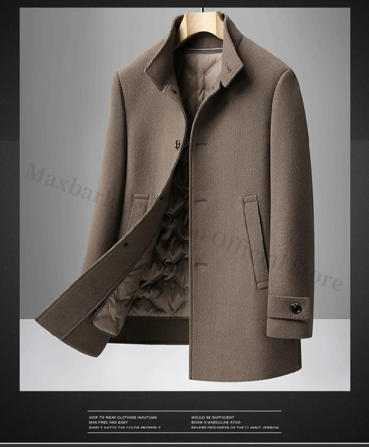 COMXZ Men Wool Blends Coat Removable Liner Luxury High End Business Outdoor Golf Coat Office Warm Go - Gallery image 14