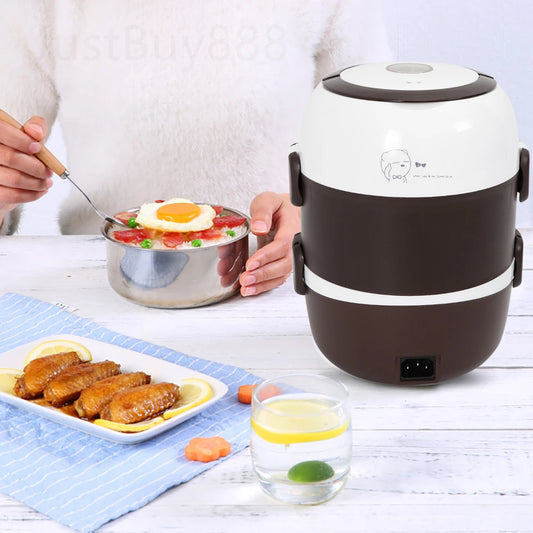 2L 3 Layers Electric Lunch Box 200W Food Warmer Stainless Steel