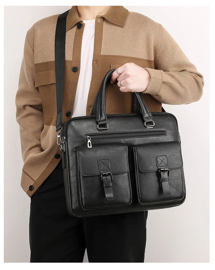 Luxury Brand Man Business Briefcase Bag PU Leather Messenger