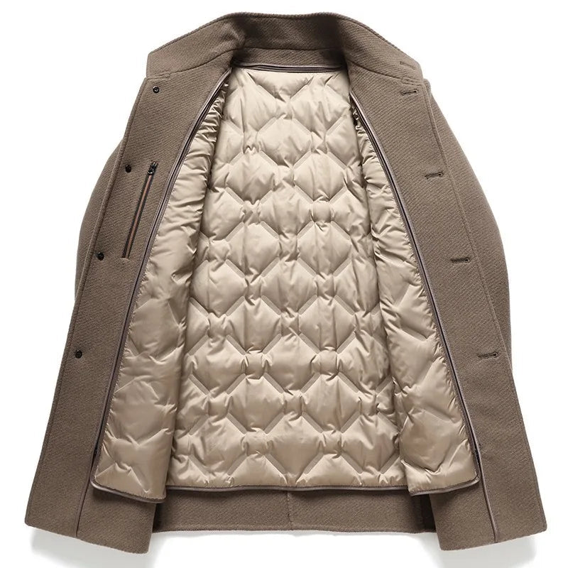 COMXZ Men Wool Blends Coat Removable Liner Luxury High End Business Outdoor Golf Coat Office Warm Goose Down Lightweight Padding - Features and Specifications