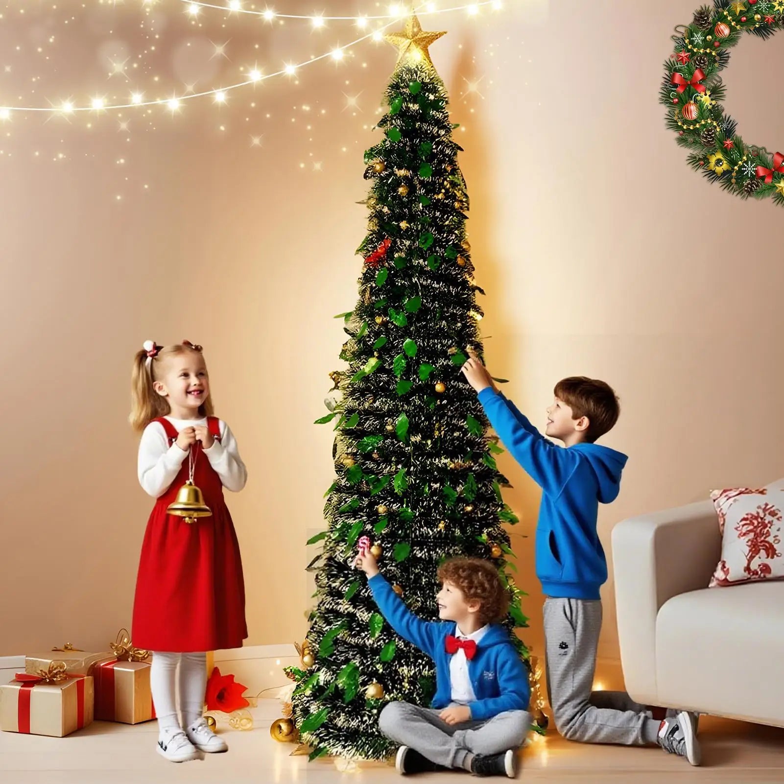 Christmas Tree 5 Ft Festival Ornament Faux Foldable Christmas Tree Chr - Detail View