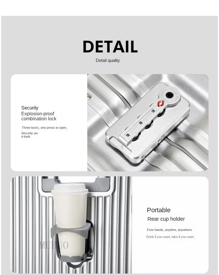 Aluminium Frame Suitcase Front Opening Cabin Luggage with USB Cup Holder Female Trolley Case Male Br - Gallery image 12