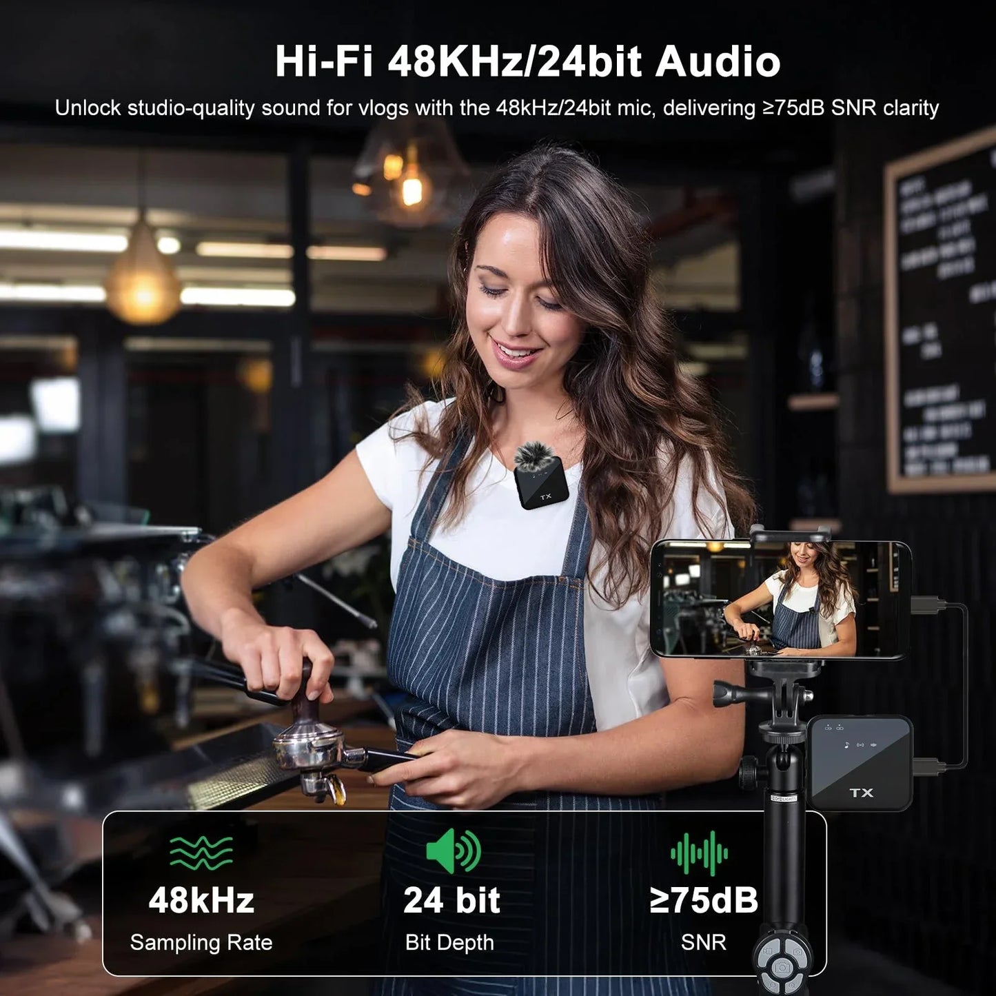 Wireless Lavalier Microphone for Camera,iPhone,Android,Microphone Reverb Sound Video Recording Podcast Noise Reduction Clip mic - Product Image 7