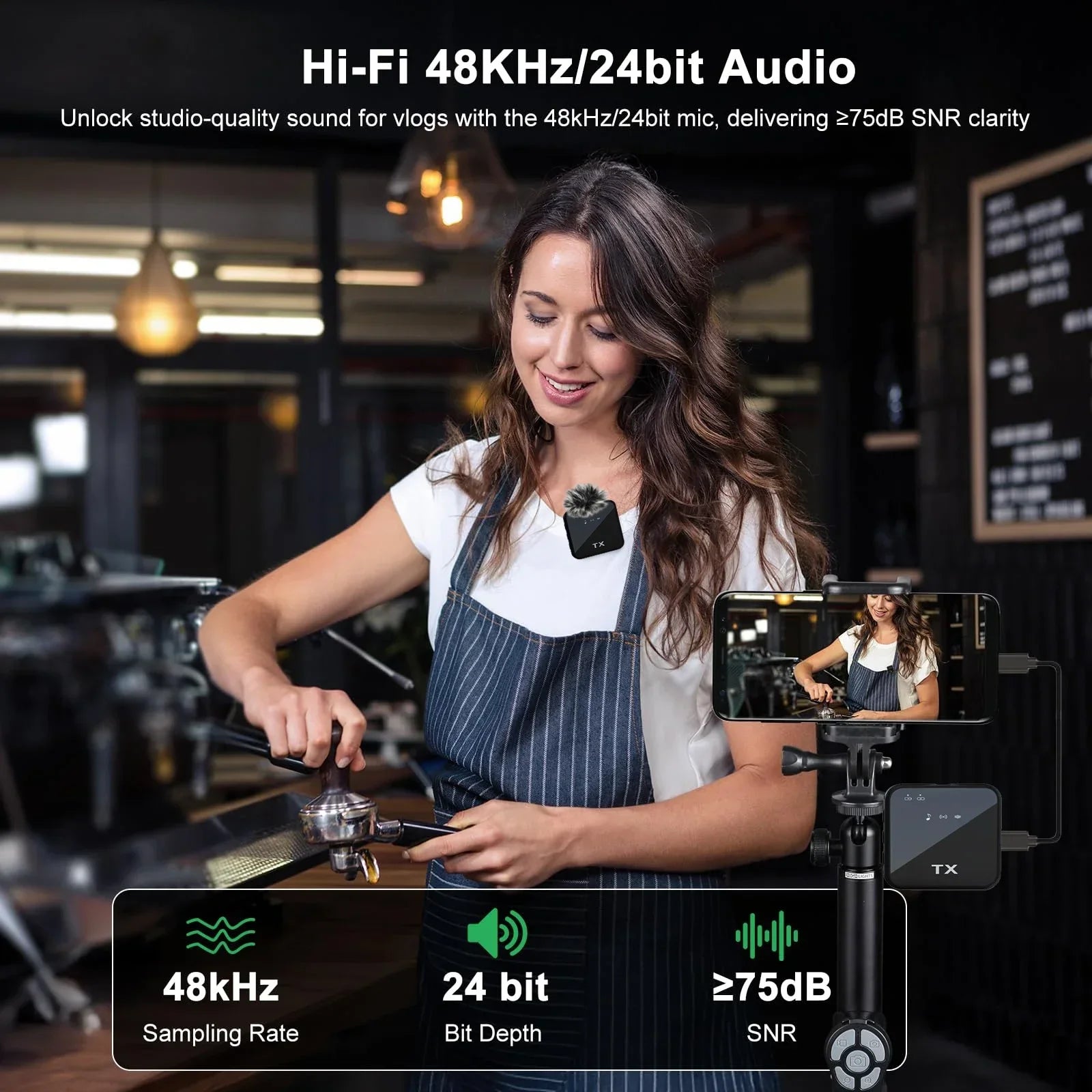 Wireless Lavalier Microphone for Camera,iPhone,Android,Microphone Reverb Sound Video Recording Podcast Noise Reduction Clip mic - Product Image 7