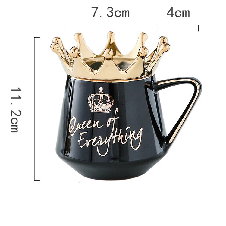 400ml Crown Ceramic Coffee Cup Fine Couple Mug with Lid Simple