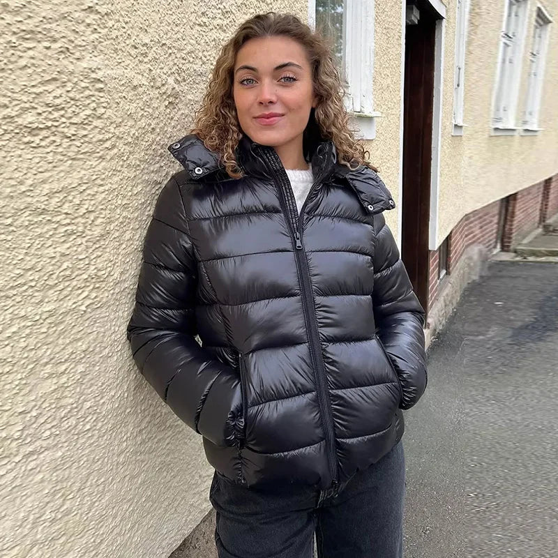 Women Burgundy Padded Coats - Hooded Zipper Winter Fashion Jacket - Product Details