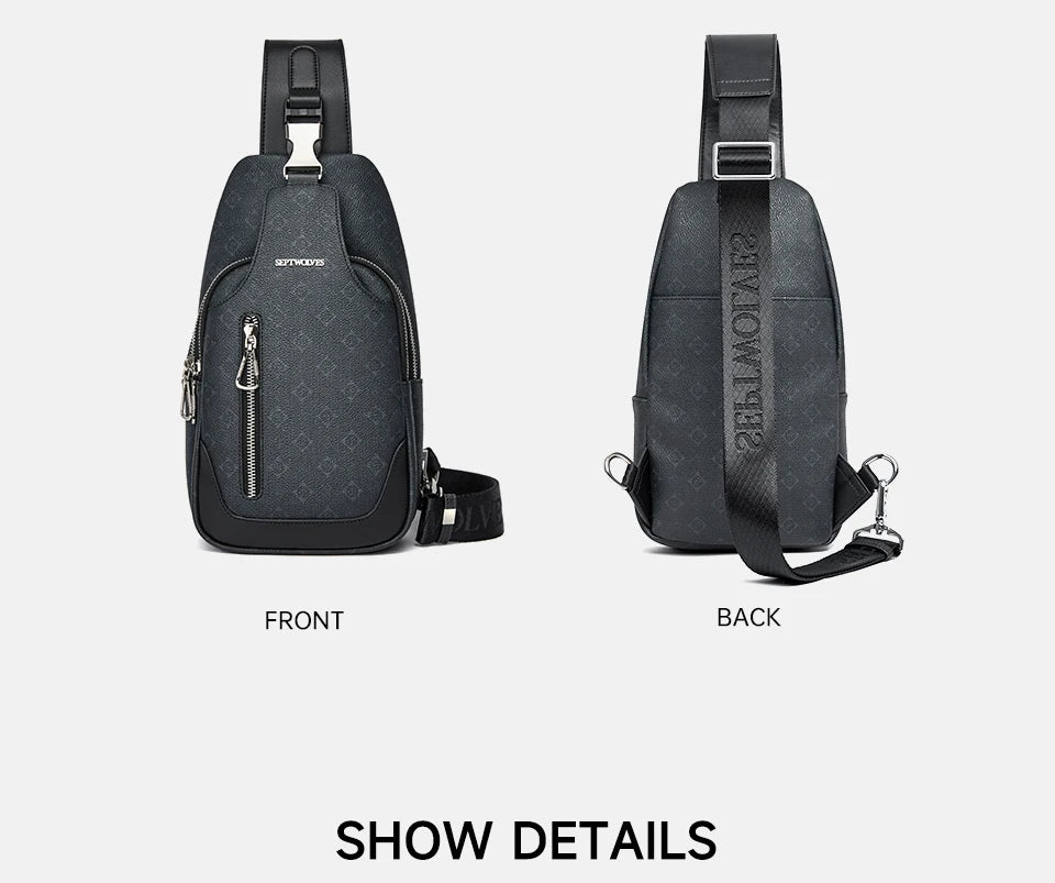Septwolves Business Thin Printed Leather Crossbody Sling Bag Man