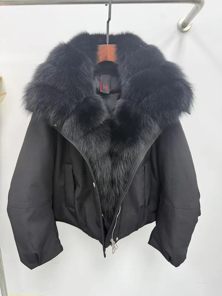 New Fashion Winter Casual Puffer Jackets Natural Fox Fur Collar Coat Short Goose Down Jacket Luxury  - Additional view