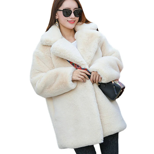 2023 New Women Winter Warm Faux Fur Coat Thick Women Middle -Long Over - Main View